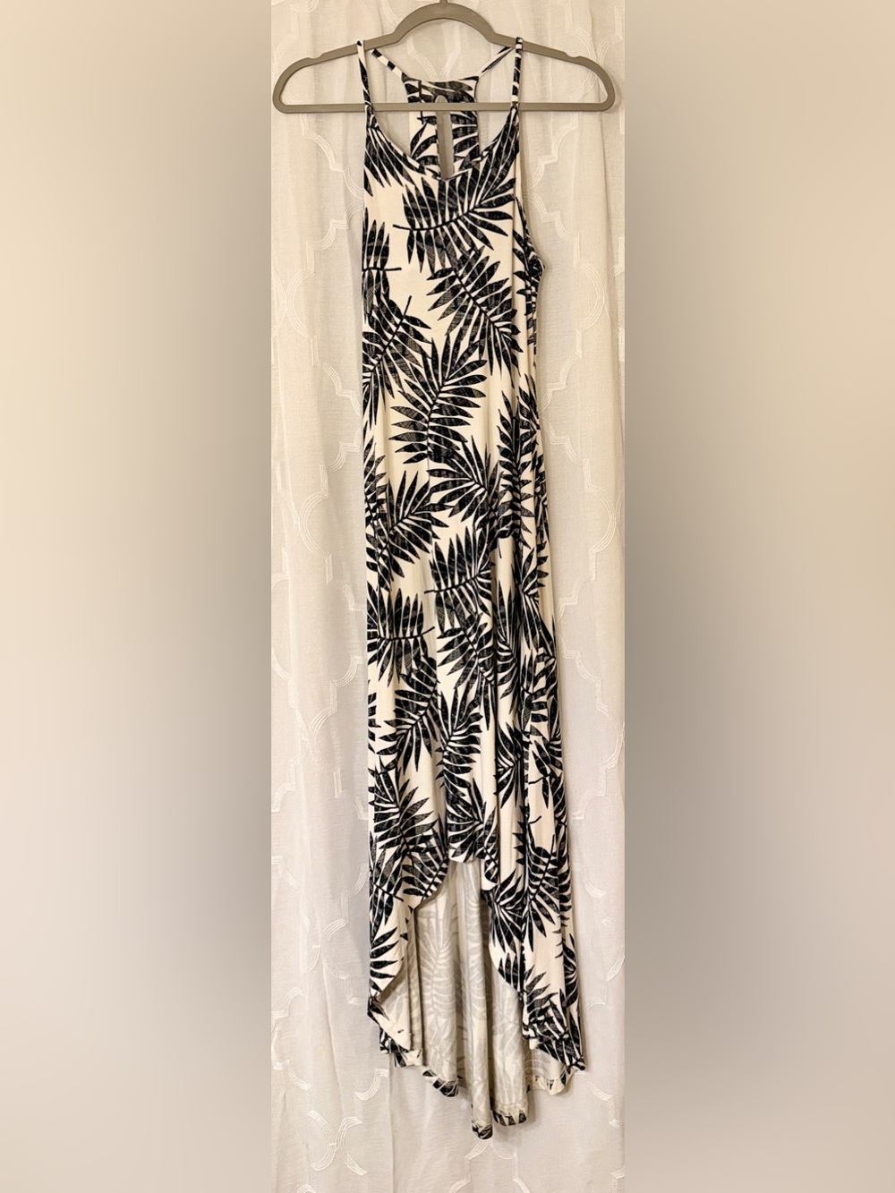 C&C California Black White Tropical Palm High Low Maxi Dress Small